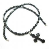 18inch Hematite Cross Pendant Stone Strands Necklace